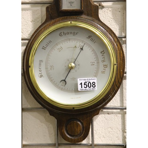 1508 - Early 20th century oak cased barometer thermometer, H: 50 cm. Not available for in-house P&P, contac... 