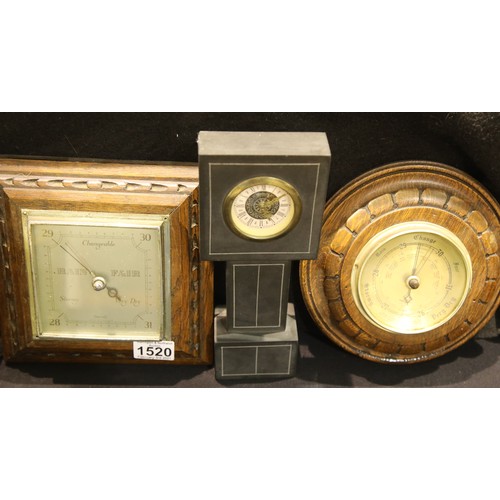 1520 - Two barometers and a quartz clock, H: 25 cm. P&P Group 3 (£25+VAT for the first lot and £5+VAT for s... 