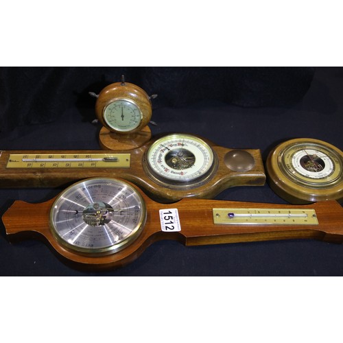 1512 - Four mixed barometers, tallest H: 46 cm. P&P Group 3 (£25+VAT for the first lot and £5+VAT for subse... 