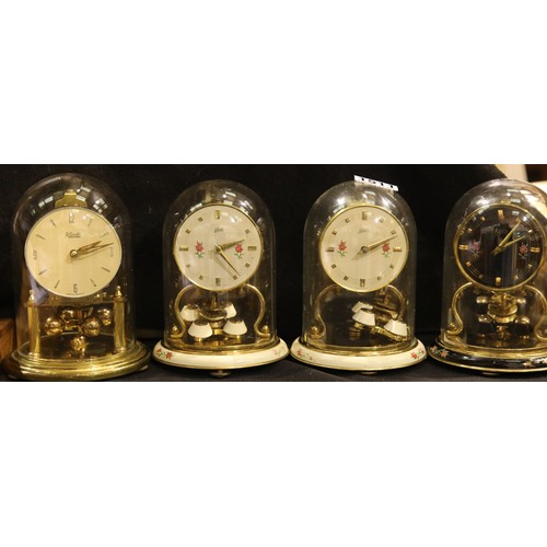 1511 - Four small 20th century glass domed anniversary clocks. Not available for in-house P&P, contact Paul... 