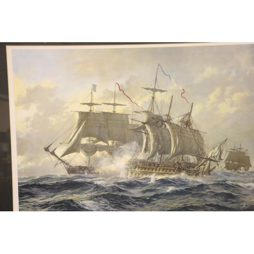 1552 - Kenneth Jepson (1932-1998) print of sailing ships Man o War by signed in pencil lower right with gal... 