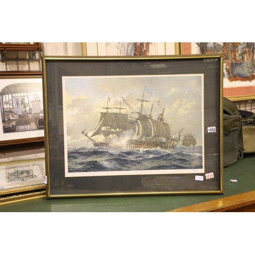 1552 - Kenneth Jepson (1932-1998) print of sailing ships Man o War by signed in pencil lower right with gal... 