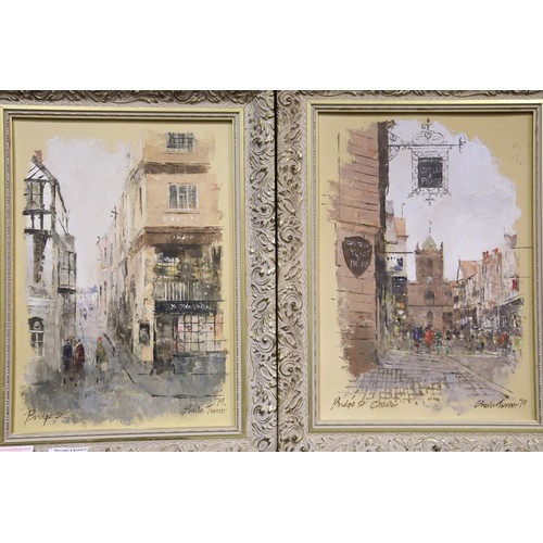 1553 - Sheila Turner (1941-), two oils on board of Bridge Street, Chester, signed and dated '79, each 24 x ... 