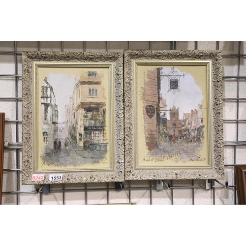 1553 - Sheila Turner (1941-), two oils on board of Bridge Street, Chester, signed and dated '79, each 24 x ... 