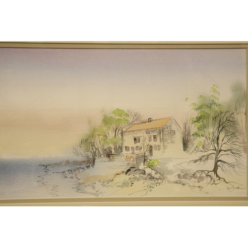 1561 - John Shooter, two watercolours of harbour and cottage scenes, each 43 x 26 cm. Not available for in-... 