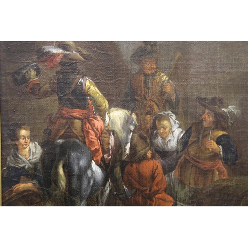 1570 - Attributed to Philips Wouwerman 1619-1668 oil on canvas later laid on board, figural exterior tavern... 