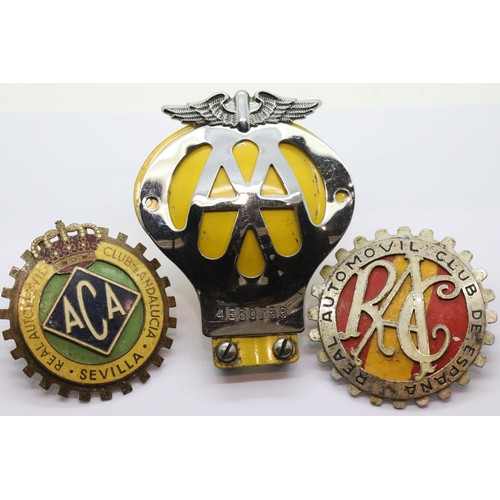 1579 - Three motoring club badges. P&P Group 1 (£14+VAT for the first lot and £1+VAT for subsequent lots)