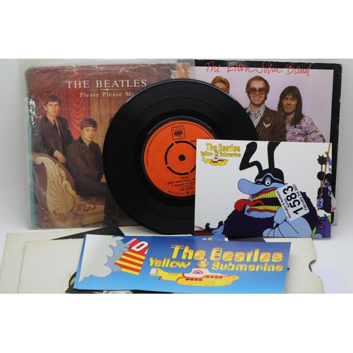 1583 - Collection of Beatles single records including a picture disc and a Bob Dylan single. P&P Group 1 (£... 