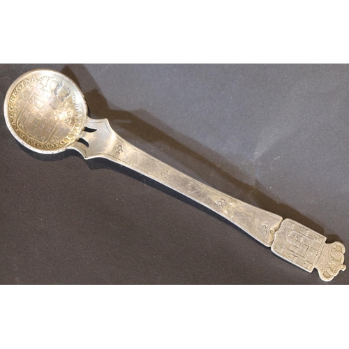 1614 - Silver spoon, made from two Georgian silver coins. P&P Group 1 (£14+VAT for the first lot and £1+VAT... 