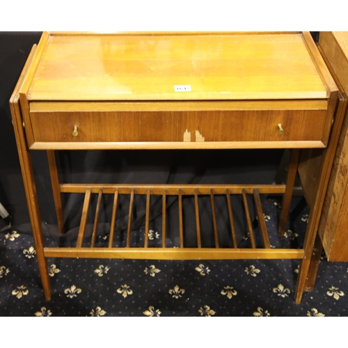 1642 - Mid 20th century teak console table with laddered under tier and single drawer, 72 x 36 x 72 cm, som... 