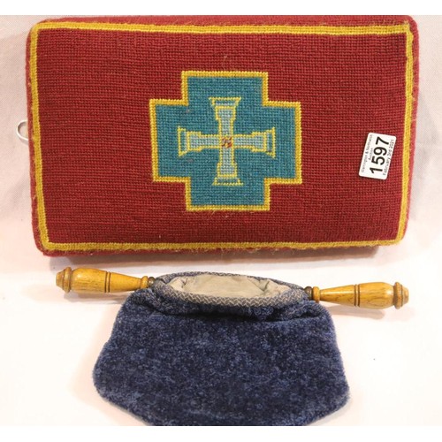 1597 - Embroidered church kneeler and a collection pouch. P&P Group 2 (£18+VAT for the first lot and £3+VAT... 