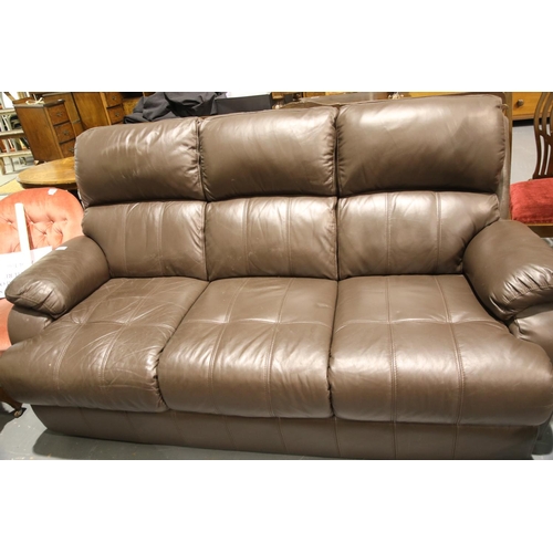 1662 - Modern brown leather three seater sofa, L: 176 cm. Not available for in-house P&P, contact Paul O'He... 