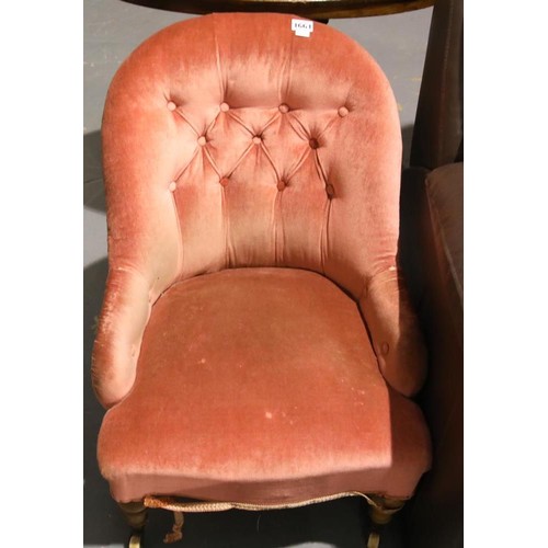 1661 - Small Victorian upholstered buttoned spoon back chair. Not available for in-house P&P, contact Paul ... 