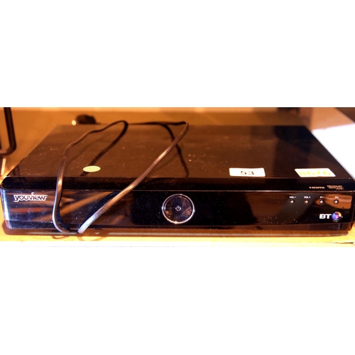 53 - BT YouView set top box, no remote. Not available for in-house P&P, contact Paul O'Hea at Mailboxes o... 