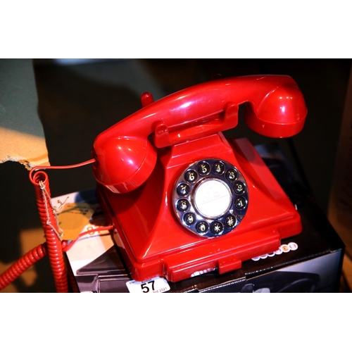 57 - Red GPO Carrington push button telephone in 1920s styling with pull out pad tray, compatible with an... 