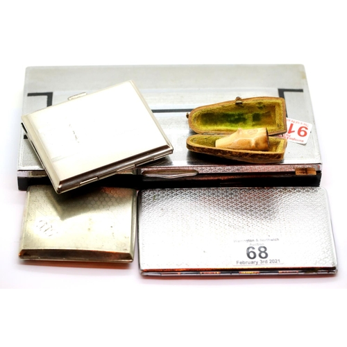 68 - Collection of stainless steel cigarette cases and cigar holder. P&P Group 1 (£14+VAT for the first l... 