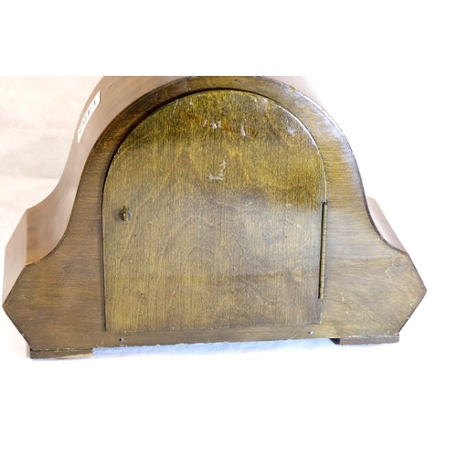 1485 - Walnut cased Westminster chiming mantel clock, H: 23 cm, working at time of lotting. Not available f... 