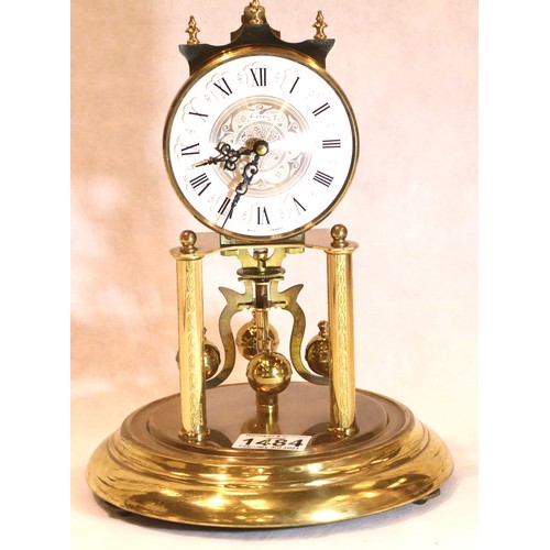 1484 - Glass domed brass anniversary clock by Kein, H: 28 cm, working at time of lotting. P&P Group 3 (£25+... 