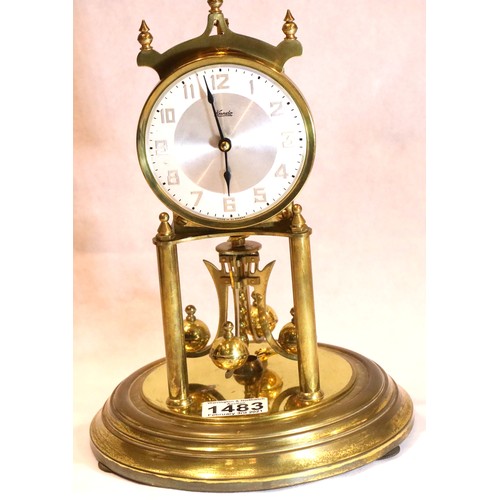 1483 - Glass domed brass anniversary clock by Kundo, H: 28 cm, working at time of lotting. P&P Group 3 (£25... 