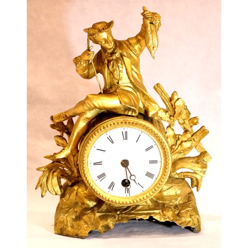 1481 - Two 19th century French cylinder mantel clocks, each lacking bases, the movements set into gilt meta... 