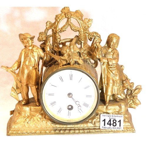 1481 - Two 19th century French cylinder mantel clocks, each lacking bases, the movements set into gilt meta... 