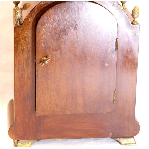 1480 - Edwardian inlaid mahogany chiming mantel clock, the movement set into an arched surround with gilt b... 