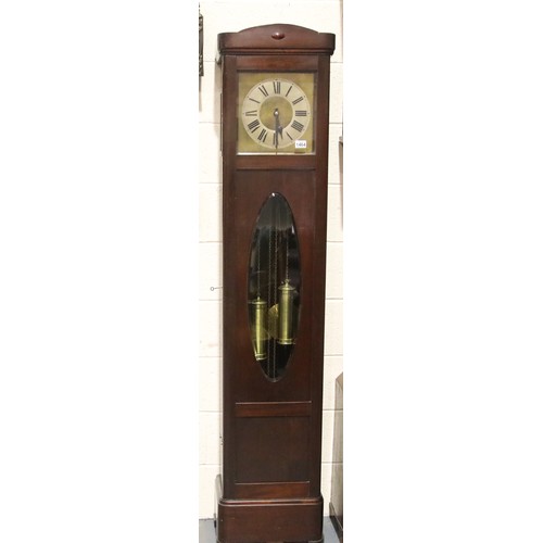 1464 - Early 20th century brass faced chiming oak cased longcase clock, working at time of lotting, H: 193 ... 