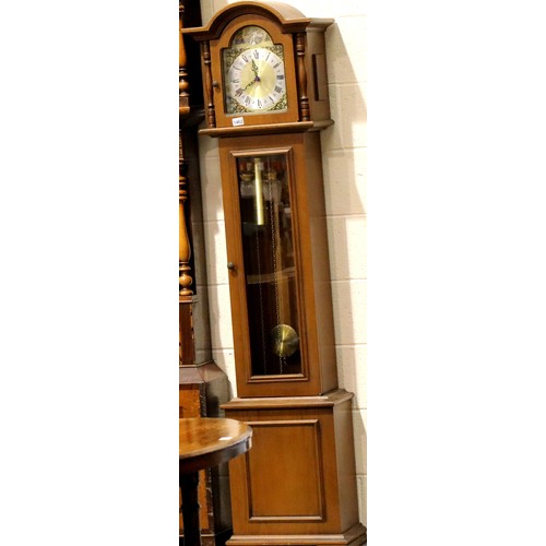 1462 - Modern oak cased longcase clock, working at time of lotting, H: 188 cm. Not available for in-house P... 