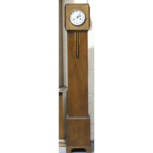 1461 - Oak cased Art Deco granddaughter clock, lacking pendulum and glass, H: 132 cm. Not available for in-... 