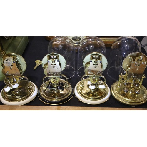 1511 - Four small 20th century glass domed anniversary clocks. Not available for in-house P&P, contact Paul... 