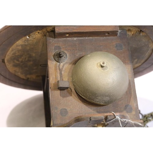 1493 - Mahogany cased chain driven wall clock with bell, lacking glass, weights and pendulum, not working a... 