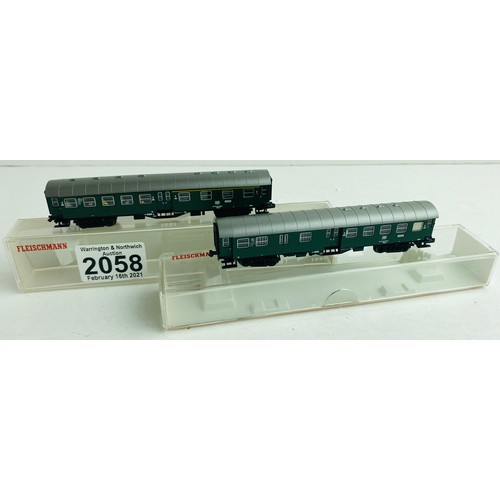 2058 - 2x Fleischmann 8127/8128 N Gauge Passenger Coaches Boxed P&P Group 1 (£14+VAT for the first lot and ... 