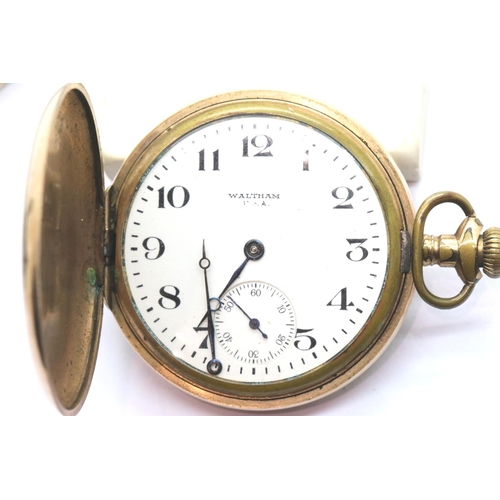 1027 - Waltham gold plated full hunter pocket watch, not working. P&P Group 1 (£14+VAT for the first lot an... 