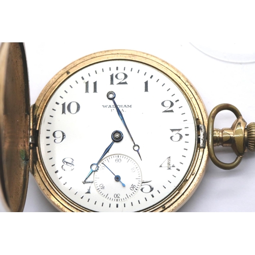 1027 - Waltham gold plated full hunter pocket watch, not working. P&P Group 1 (£14+VAT for the first lot an... 