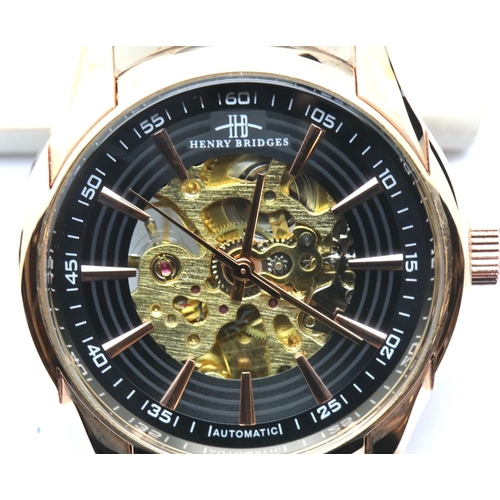 1037 - Henry Bridges new and boxed gents skeleton wristwatch on a leather strap. P&P Group 1 (£14+VAT for t... 