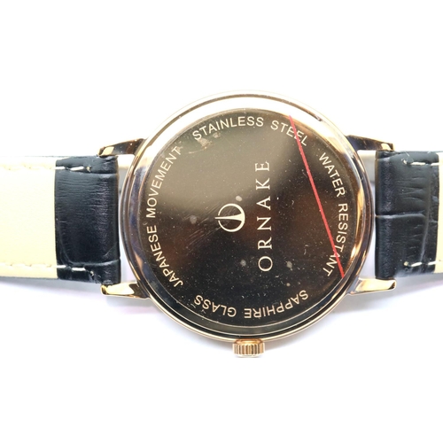 1038 - New boxed Ornake gents wristwatch with Japanese Mituyo movement and gold with black face. P&P Group ... 