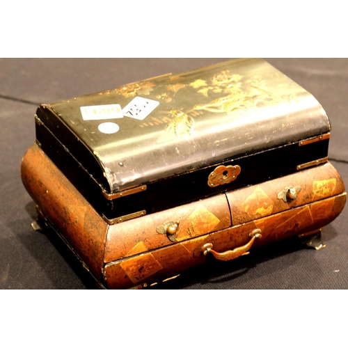 1052 - Oriental lacquered jewellery box with jewellery contents, box 25 x 19 x 14 cm. P&P Group 2 (£18+VAT ... 
