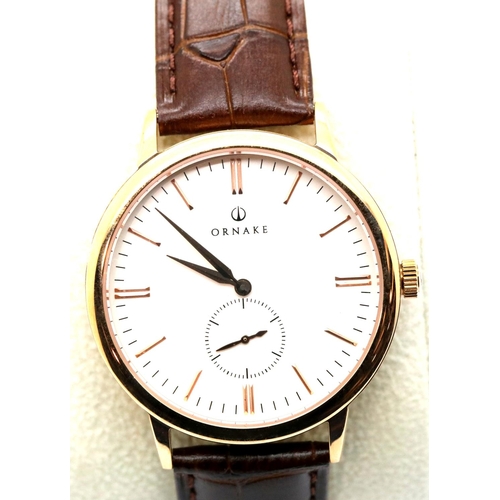 1053 - New boxed Ornake gents wristwatch with Japanese Mituyo movement and gold with white face. P&P Group ... 