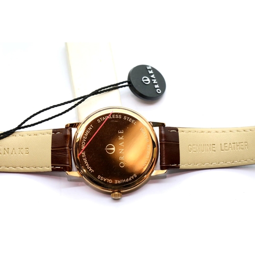 1053 - New boxed Ornake gents wristwatch with Japanese Mituyo movement and gold with white face. P&P Group ... 