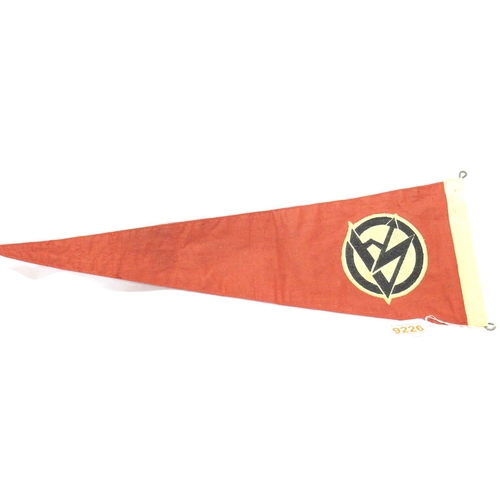 3007 - German Third Reich early reproduction large embroidered cotton SA pennant, stamped (indistinct) L: 5... 
