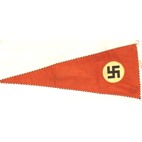 3008 - German WWII embroidered and braided staff car pennant, bearing black ink stamp, L: 55 cm. P&P Group ... 