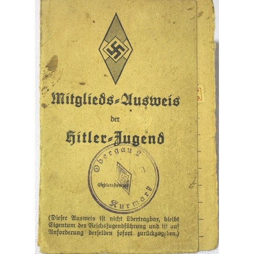3026 - German Third Reich period Hitler Youth ID card containing various stamps and inscribed, dated 1937. ... 