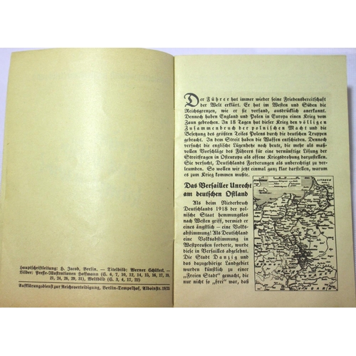 3027 - German Third Reich propaganda booklet Warum und Wofür Kämpfen wir?, cover split down seam. P&P Group... 
