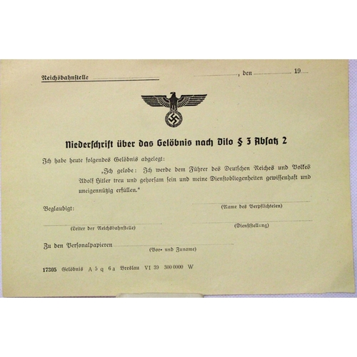 3031 - German Third Reich Oath of Office, printed page, unused. P&P Group 1 (£14+VAT for the first lot and ... 