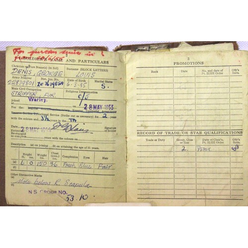 3045 - 22879801 Denis George Louis, Soldiers Record and Pay Book, 1953 onwards, with shoulder title to the ... 