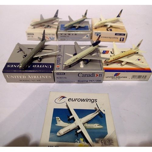 2341 - Six Schabak 1:600 scale model aircraft and Herpa 1:500 scale ATR 72 Eurowings, ex display, requires ... 