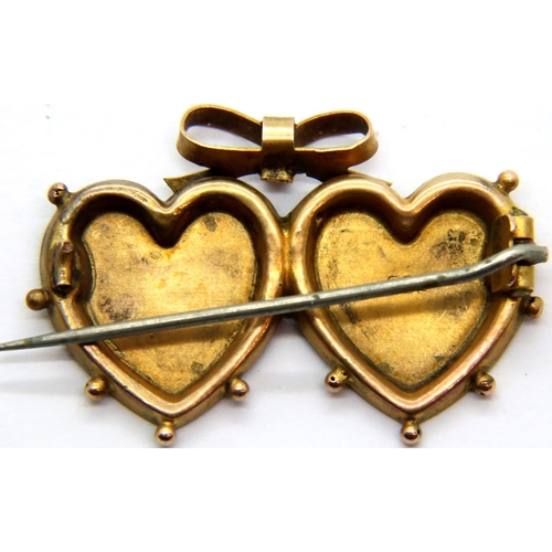 20 - 9ct yellow gold double heart Mizpah brooch, L: 2.5 cm. P&P Group 1 (£14+VAT for the first lot and £1... 