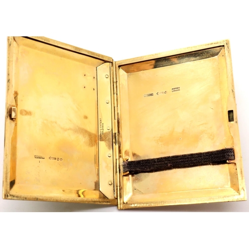 22 - Asprey, London fully hallmarked 1924 9ct yellow and rose gold card / cigarette case, 9 x 7 cm, 110.5... 