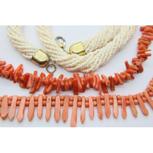 58 - Antique coral necklace and a pearl example.  P&P Group 1 (£14+VAT for the first lot and £1+VAT for s... 