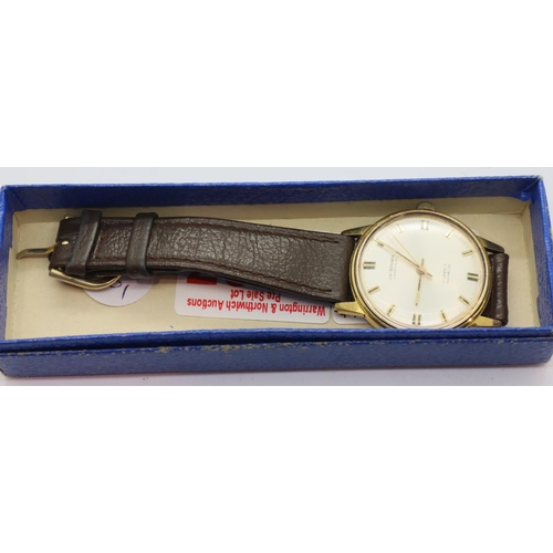 68 - Gents 17 jewel J.W Benson wristwatch on a leather strap, D: 3 cm. P&P Group 1 (£14+VAT for the first... 